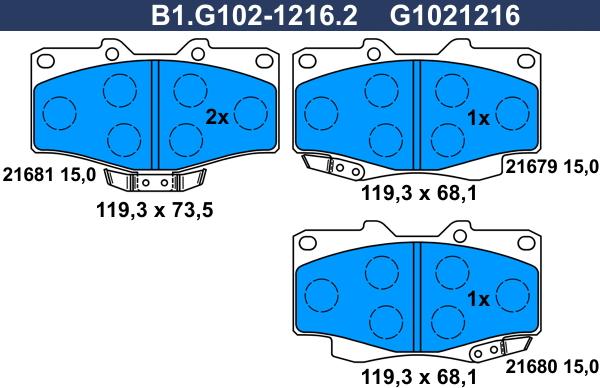 Galfer B1.G102-1216.2 - Тормозные колодки, дисковые, комплект unicars.by