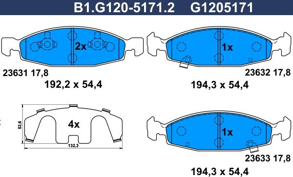 Galfer B1.G120-5171.2 - Тормозные колодки, дисковые, комплект unicars.by