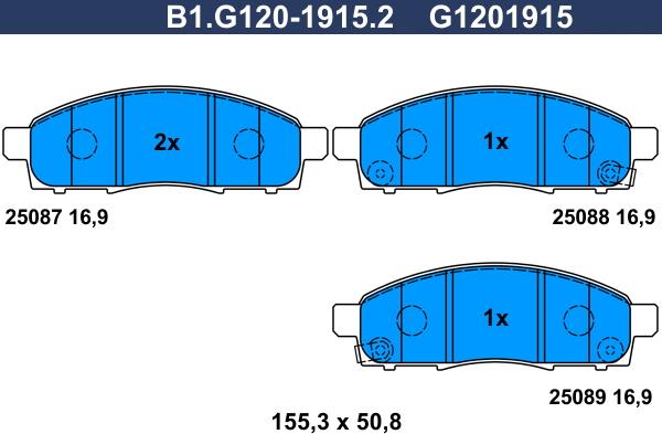 Galfer B1.G120-1915.2 - Тормозные колодки, дисковые, комплект unicars.by