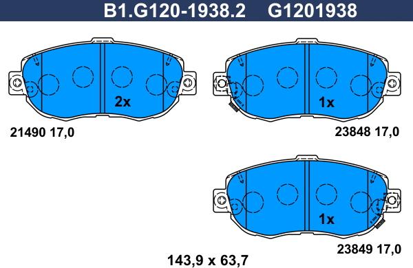 Galfer B1.G120-1938.2 - Тормозные колодки, дисковые, комплект unicars.by