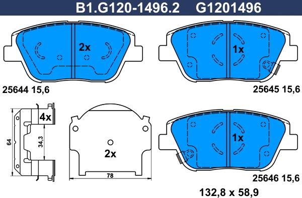 Galfer B1.G120-1496.2 - Тормозные колодки, дисковые, комплект unicars.by