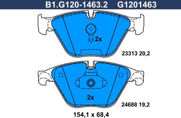 Galfer B1.G120-1463.2 - Тормозные колодки, дисковые, комплект unicars.by