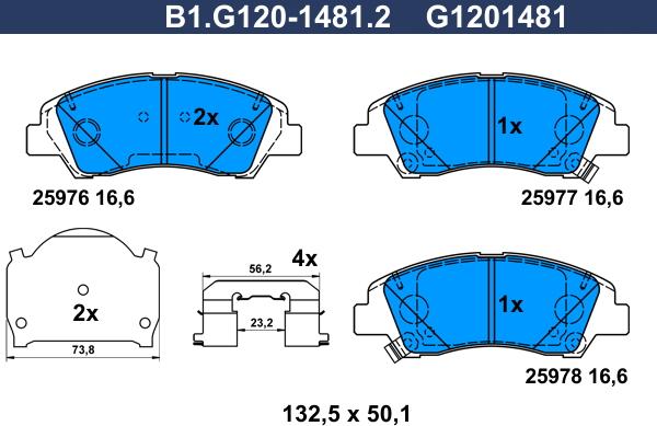 Galfer B1.G120-1481.2 - Тормозные колодки, дисковые, комплект unicars.by