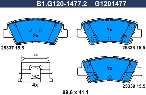 Galfer B1.G120-1477.2 - Тормозные колодки, дисковые, комплект unicars.by