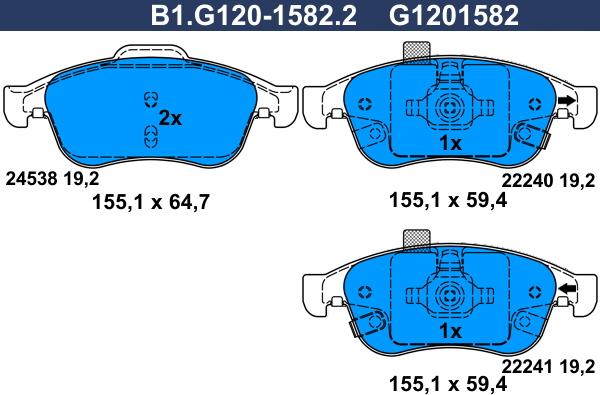 Galfer B1.G120-1582.2 - Тормозные колодки, дисковые, комплект unicars.by