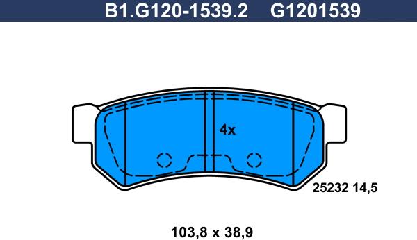 Galfer B1.G120-1539.2 - Тормозные колодки, дисковые, комплект unicars.by