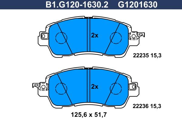 Galfer B1.G120-1630.2 - Тормозные колодки, дисковые, комплект unicars.by