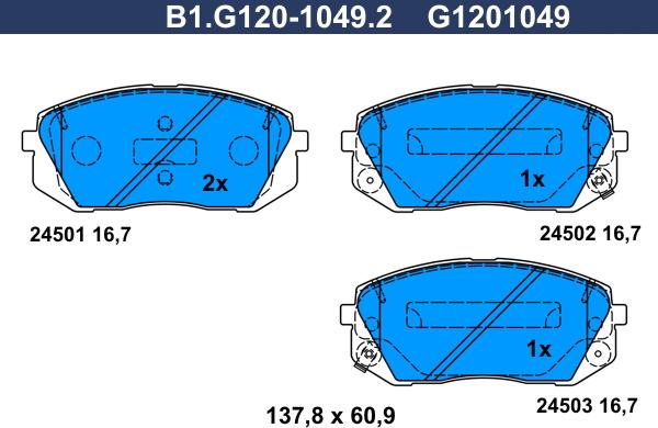 Galfer B1.G120-1049.2 - Тормозные колодки, дисковые, комплект unicars.by