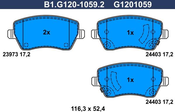 Galfer B1.G120-1059.2 - Тормозные колодки, дисковые, комплект unicars.by