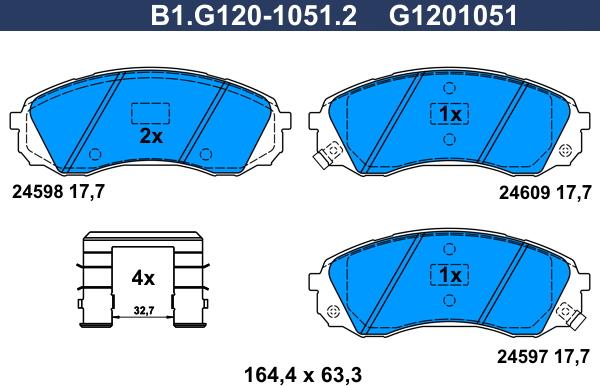 Galfer B1.G120-1051.2 - Тормозные колодки, дисковые, комплект unicars.by