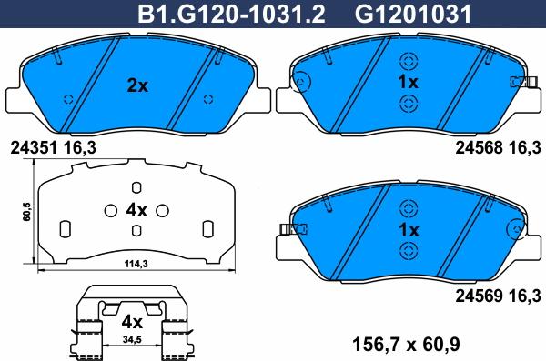 Galfer B1.G120-1031.2 - Тормозные колодки, дисковые, комплект unicars.by