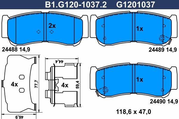 Galfer B1.G120-1037.2 - Тормозные колодки, дисковые, комплект unicars.by