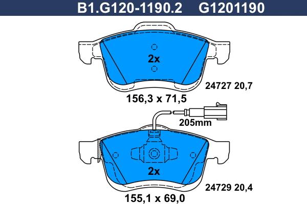 Galfer B1.G120-1190.2 - Тормозные колодки, дисковые, комплект unicars.by