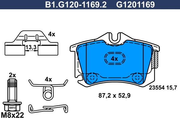 Galfer B1.G120-1169.2 - Тормозные колодки, дисковые, комплект unicars.by