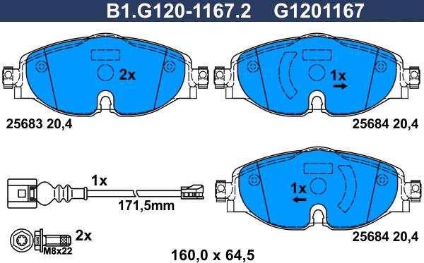 Galfer B1.G120-1167.2 - Тормозные колодки, дисковые, комплект unicars.by