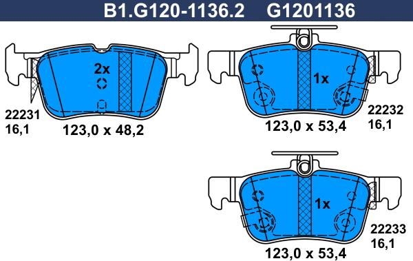 Galfer B1.G120-1136.2 - Тормозные колодки, дисковые, комплект unicars.by