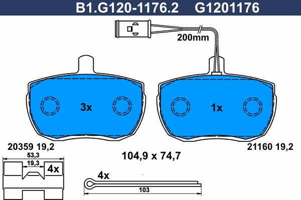 Galfer B1.G120-1176.2 - Тормозные колодки, дисковые, комплект unicars.by