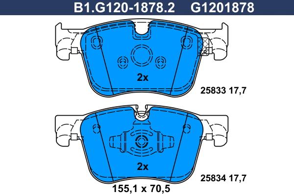 Galfer B1.G120-1878.2 - Тормозные колодки, дисковые, комплект unicars.by