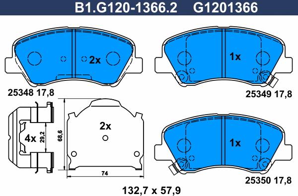 Galfer B1.G120-1366.2 - Тормозные колодки, дисковые, комплект unicars.by