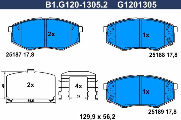 Galfer B1.G120-1305.2 - Тормозные колодки, дисковые, комплект unicars.by