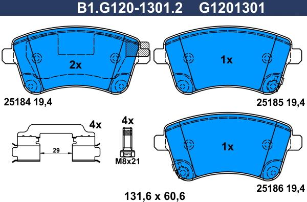 Galfer B1.G120-1301.2 - Тормозные колодки, дисковые, комплект unicars.by