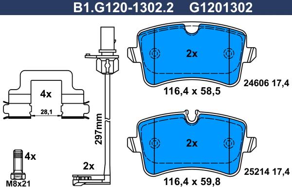 Galfer B1.G120-1302.2 - Тормозные колодки, дисковые, комплект unicars.by