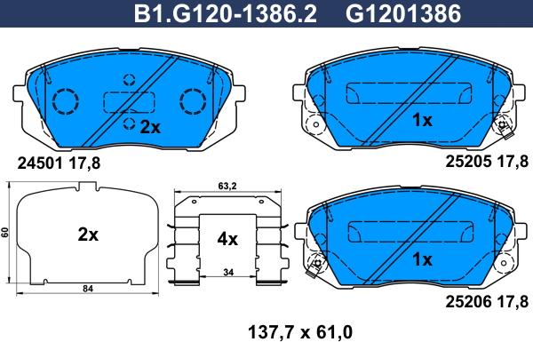 Galfer B1.G120-1386.2 - Тормозные колодки, дисковые, комплект unicars.by