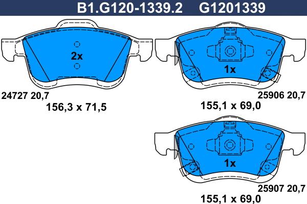 Galfer B1.G120-1339.2 - Тормозные колодки, дисковые, комплект unicars.by