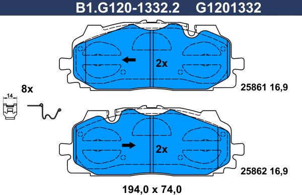 Galfer B1.G120-1332.2 - Тормозные колодки, дисковые, комплект unicars.by