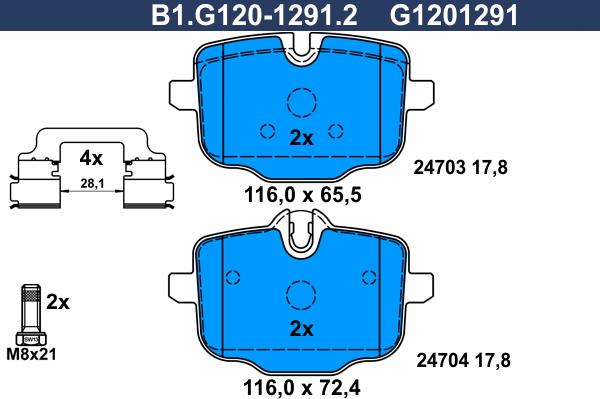 Galfer B1.G120-1291.2 - Тормозные колодки, дисковые, комплект unicars.by