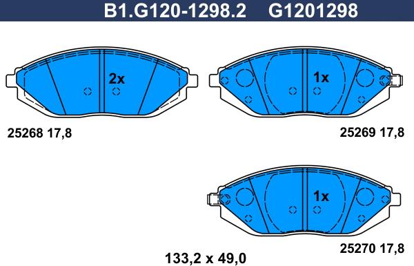 Galfer B1.G120-1298.2 - Тормозные колодки, дисковые, комплект unicars.by