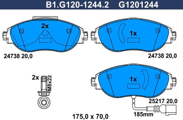 Galfer B1.G120-1244.2 - Тормозные колодки, дисковые, комплект unicars.by