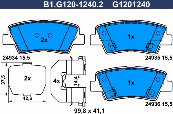 Galfer B1.G120-1240.2 - Тормозные колодки, дисковые, комплект unicars.by