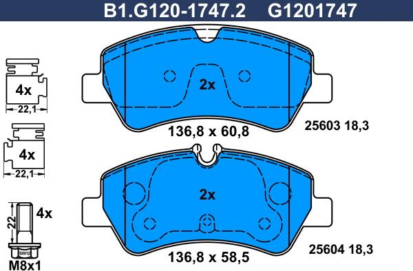 Galfer B1.G120-1747.2 - Тормозные колодки, дисковые, комплект unicars.by