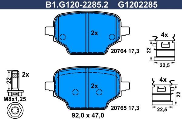 Galfer B1.G120-2285.2 - Тормозные колодки, дисковые, комплект unicars.by