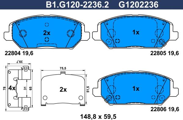 Galfer B1.G120-2236.2 - Тормозные колодки, дисковые, комплект unicars.by