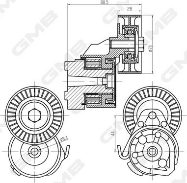 GMB GAT22450 - Натяжитель, поликлиновый ремень unicars.by