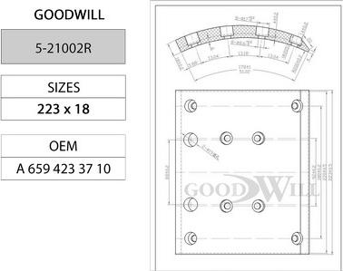 GoodWill 5-21002 R - Комплект тормозных колодок, барабанные unicars.by