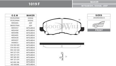 GoodWill 1019/1 F - Тормозные колодки, дисковые, комплект unicars.by