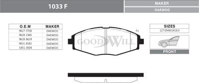 GoodWill 1033 F - Тормозные колодки, дисковые, комплект unicars.by