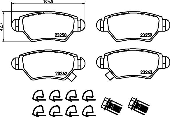 HELLA 8DB 355 019-271 - Тормозные колодки, дисковые, комплект unicars.by