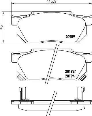 HELLA 8DB 355 005-641 - Тормозные колодки, дисковые, комплект unicars.by