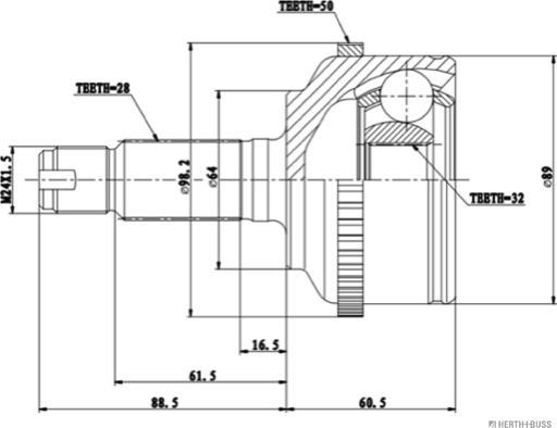 Herth+Buss Jakoparts J2824135 - Шарнирный комплект, ШРУС, приводной вал unicars.by