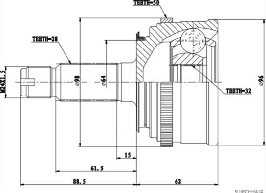 Herth+Buss Jakoparts J2824136 - Шарнирный комплект, ШРУС, приводной вал unicars.by