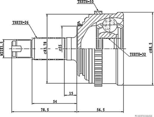 Herth+Buss Jakoparts J2824120 - Шарнирный комплект, ШРУС, приводной вал unicars.by