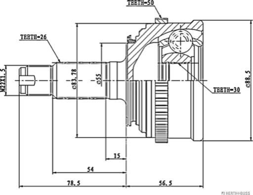 Herth+Buss Jakoparts J2824123 - Шарнирный комплект, ШРУС, приводной вал unicars.by