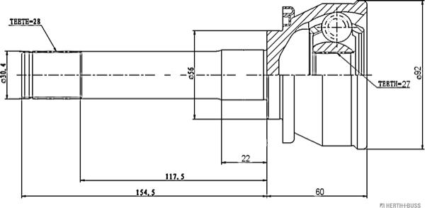 Herth+Buss Jakoparts J2825006 - Шарнирный комплект, ШРУС, приводной вал unicars.by