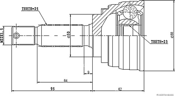 Herth+Buss Jakoparts J2825008 - Шарнирный комплект, ШРУС, приводной вал unicars.by