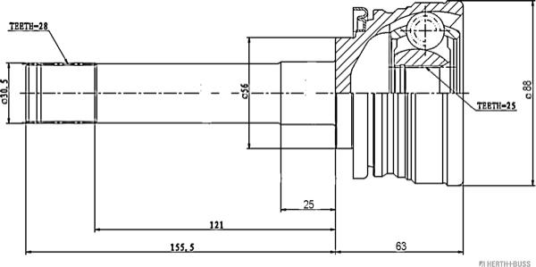 Herth+Buss Jakoparts J2825007 - Шарнирный комплект, ШРУС, приводной вал unicars.by