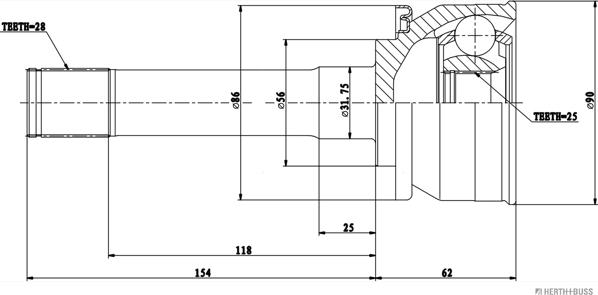 Herth+Buss Jakoparts J2825034 - Шарнирный комплект, ШРУС, приводной вал unicars.by